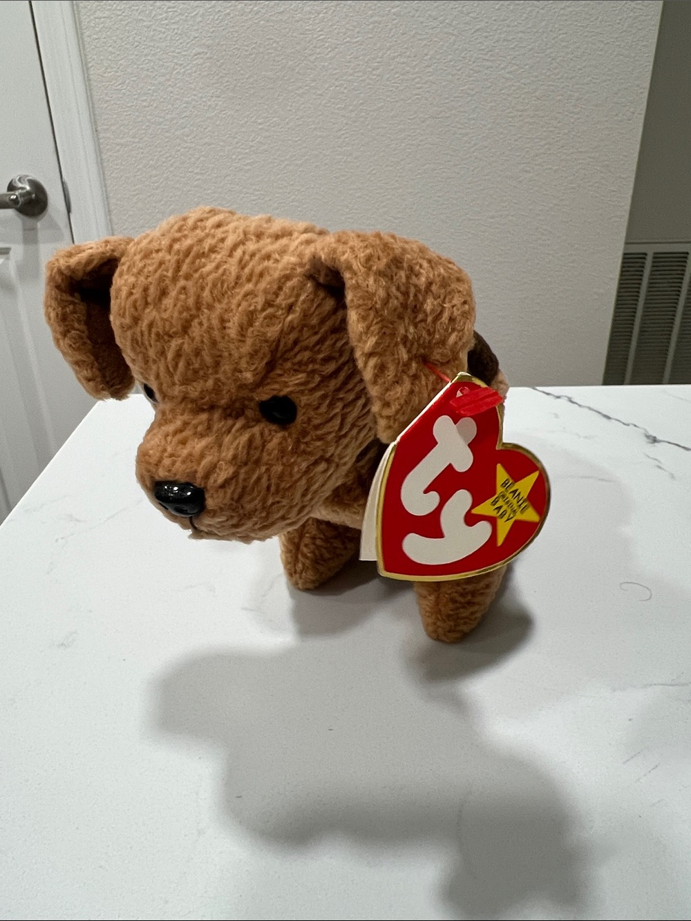 Ty  Tuffy Brown Plush Puppy with Red Heart Tag